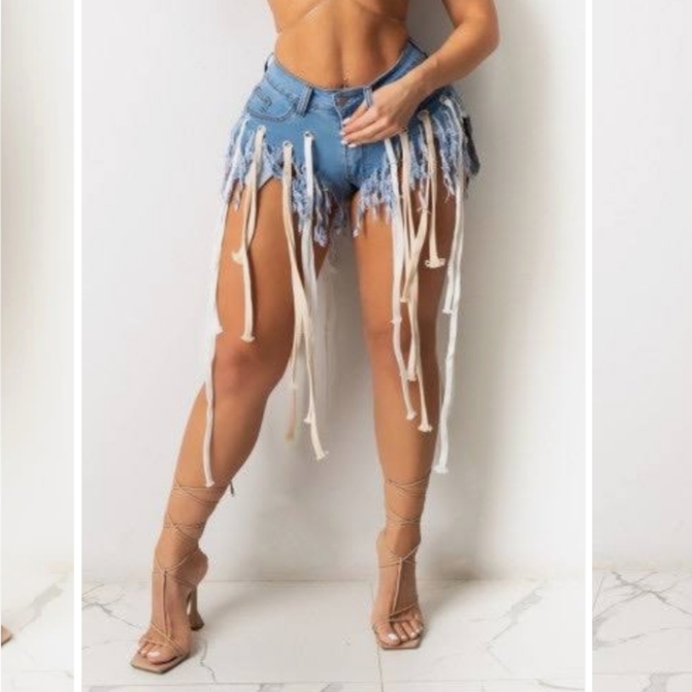 Denim Shoe Lace Shorts